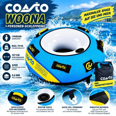 Produktbild von COASTO WOONA Schleppring 1 Person 137 cm Funtube Towable Tube Set frei wählbar - Variante: Tube
