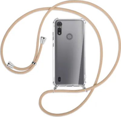 Produktbild von Handykette Backcover-Schutzhülle mit Band (Metall silberfarben) für Motorola Moto E6s - beige