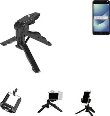 Produktbild von K-S-Trade Stativ Tisch-Ständer Dreibein Handy-Stativ Ständer kompatibel mit Asus ZenFone 4 Max Mini-Stativ Smartphone Tripod Handy-Stativ aus