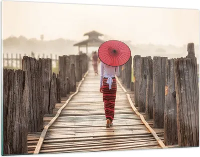 Produktbild von Bilder auf glas - Einteilig - Birma Regenschirm Brücke - 120x80cm - Glasbilder - Wandbilder - Bilder - zum Aufhängen bereit - Wanddekoration aus Glas - Glas Bilder - Wandbild auf Glas - GAA120x80-4261