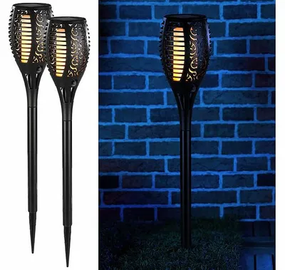 Image de 2 torches de jardin solaires 58 cm avec LED à effet flamme