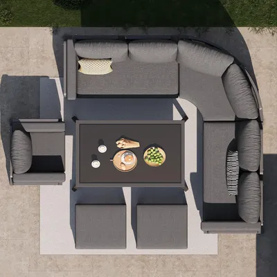 Produktbild von Modulares 6-teiliges Gartenmöbel Set Stahl Sitzgruppe 8 Personen Lounge-Set Grau inkl. Glastisch & 8cm Polstern, wetterfeste Terrassenmöbel Garnitur