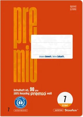 Produktbild von STAUFEN PREMIO 040781007 Heft LIN7 - A5, 32 Blatt, 7mm, kariert, rot