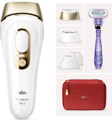 Produktbild von Braun IPL Silk-expert Pro 5, dauerhaft sichtbare Haarentfernung für zuhause, Weiß/Gold, PL5387