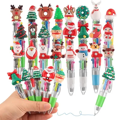 Productafbeelding van Kerst veelkleurige pen - Set van 24 - Mini gekleurde pennen alle in een 4 in 1 Party bag