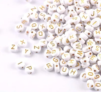 Produktbild von Buchstaben Perlen, 1000 Stück, 4x7 mm, weiß mit gold, rund, Buchstaben Mix