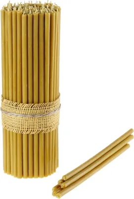 Produktbild von Rituale Kerzen 100% Bienenwachs (gelb) für orthodoxe Gebete und Tischdekoration - nachhaltig und ungiftig - 100 Stück Bienenwachskerzen