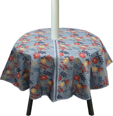 Obrázek produktu pro (šedý, kulatý) 150 cm voděodolný venkovní ubrus, ubrus s otvorem na deštník a zipem, ubrusy na terasu pro pikniky na zahradě