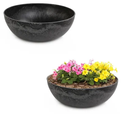 Produktbild von Pflanzschalen für draussen Vintage Dekoschalen rund schwarz 2x 45 cm