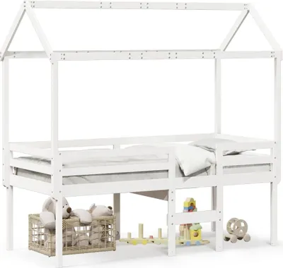 Produktbild von vidaXL Hochbett mit Dach Weiß 80x200 cm Massivholz Kiefer