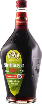 A bottle of Streittberger Bitter liqueur against a white background.