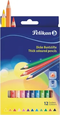 Produktbild von Buntstifte dick dreieckig 12 Farben sortiert Packung mit 10 Stück