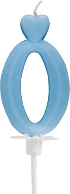 Produktbild von Geburtstags-Zahlenkerze '0' in Herzform, Blau, 6,5 cm Höhe für Kuchen