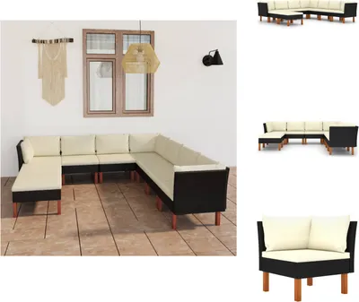Produktbild von vidaXL 9-tlg. Garten-Lounge-Set mit Kissen Poly Rattan Schwarz -  Gartenmöbel-Sets