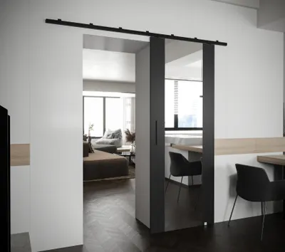 Produktbild von Schiebetür mit Spiegel PERDITA 2 - 90 cm, schwarz
