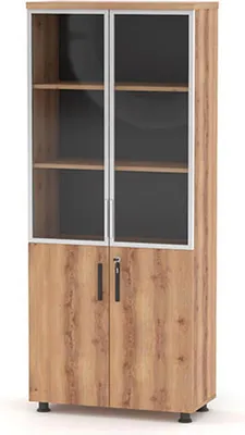 Image de Aménagement de bureau Armoire à dossiers Bureau Portes vitrées Étagères Naturel Moderne