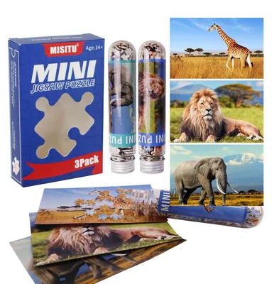 Produktbild von Mini Puzzle 150 Teile für Erwachsene Tiere Puzzle Kniffliges Herausforderndes Reisepuzzle Heimdekoration Geschenk für Erwachsene Giraffe Löwe Elefant
