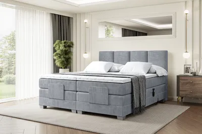 Produktbild von ALTDECOR Boxspringbett elektrisch verstellbar mit 2 Matratzen H3/Bonell- und H4/Taschenfederung + Topper (4 cm hoch), Polsterbett mit Kopfteil ROKS EL 200 x 200 Grau Casablanca