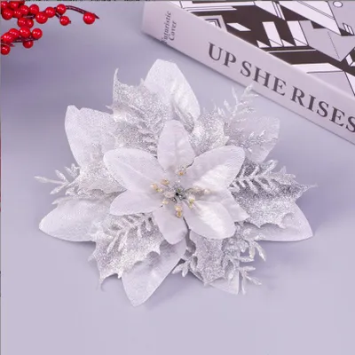 Produktbild von 50 Stück künstliche Weihnachtssterne mit Glitzer, Weihnachtsblumen, Hochzeit, Weihnachtsbaum, Neujahrsschmuck