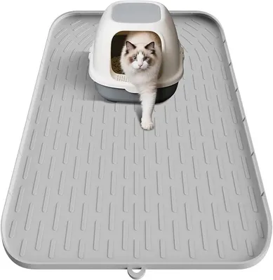 Produktbild von PolkaHome® Katzenstreu-Matte, 86 x 56 cm, mit Ablaufrillen und erhöhtem Rand, Silikon-Katzenklo-Matte, wasserdichte