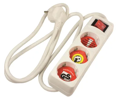 Produktbild von Arcas 92700003 - Steckdosenleiste 3 fach mit Schalter und Kinderschutz, Kabellänge ca. 1,5 m, Farbe weiß, Anschlussleistung 3500 Watt, Spannung 230 Volt, Netzstecker Typ F: 2 polig
