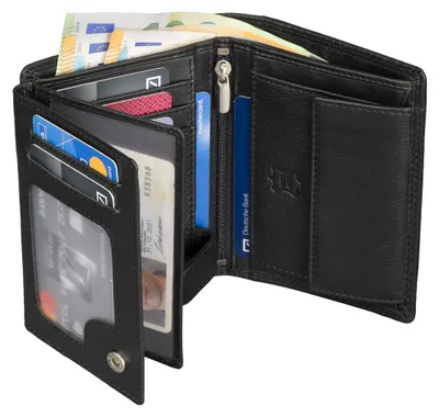 Produktbild von Leder Geldbörse Herren Portemonnaie RFID Hochformat Geldbeutel Echtleder (9910) Schwarz