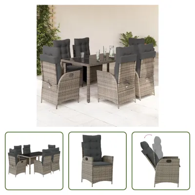 Produktbild von The Living Store 7-tlg. Garten-Essgruppe mit Kissen Grau Poly Rattan