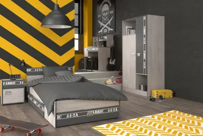 Produktbild von Jugendzimmer Fabric 12 von Parisot 5 teiliges Komplett Set in Esche und Grau
