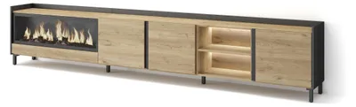 Image de Meuble tv effet bois de chêne et noir 315x35x61cm cheminée effet feu