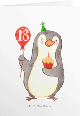 Produktbild von Mr. & Mrs. Panda Geburtstagskarte 18. Geburtstag Pinguin Luftballon - Weiß - Geschenk, Geburtstagsgeschenk, Glückwunschkarte, Herzlichen Glückwunsch, Grusskarte, Feier
