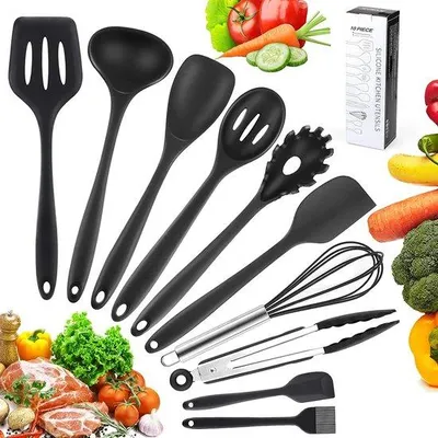 Produktbild von Famanu Küchenutensilien-Set 10-teilig - vielseitige Silikon-Kochlöffel