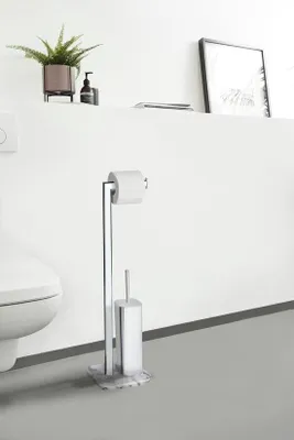 Produktbild von Toilettengarnitur aus Stahl, mit Papierhalter und Bürstenschubhalter, 22 x 73 x 20 cm, Chrom
