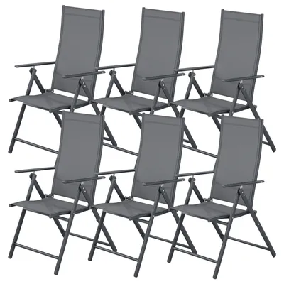 Produktbild von Gartenstühle 6er Set - Klappbare Hochlehner - 7-fach verstellbar - Atmungsaktive Sitzfläche - Metallrahmen mit Armlehnen - Für Balkon Terrasse Camping - Grau