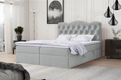 Productafbeelding van Boxspringbed voor de slaapkamer, model LODOS, 160x200 cm, bekleed met stof "Perfect Harmony" in een lichtgrijze kleur