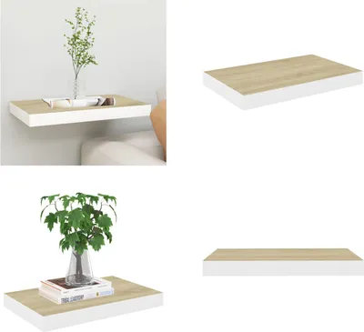 Obrázek produktu pro vidaXL Plovoucí police dubový vzhled a bílá 50x23x3,8 cm MDF - Nástěnná police - Nástěnné police - Plovoucí nástěnná police - Plovoucí nástěnná police