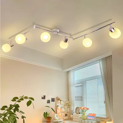 Image de ZMH Spot de plafond 6 flammes Plafonnier Salon Plafonnier Blanc Spots Intérieur Vintage Verre Spots de plafond E14 Design moderne 350°Pivotant Spots pour chambre couloir(Sans ampoules)