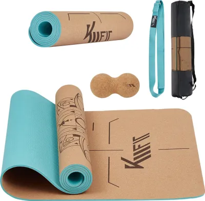 Produktbild von KM-Fit TPE podložky na jogu a šport, gymnastická podložka s popruhom na prenášanie, podložka na jogu s polstrovaním a protišmykovou úpravou, športová podložka na fitness, pilates a gymnastiku, mentolová
