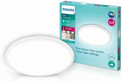 Produktbild von Philips Funktional Super Slim Deckenleuchte, 15 W, LED, 1500 lm, IP44, Weiß