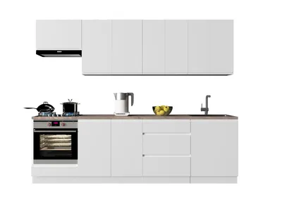 Produktbild von Küchenzeile 260 cm Einbauküche ohne E-Geräten Küchenblock, Aspen KA1-M260, Weiß/Hochglanz