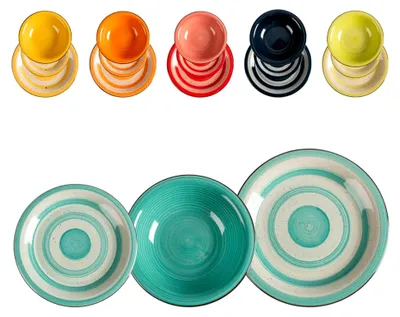 Produktbild von 18-teiliges Tafelservice aus Steinzeug, handbemalt, für 6 Personen, mikrowellen- und spülmaschinenfest, geeignet für jede Mahlzeit, einzigartiges Design