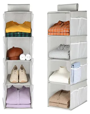 Produktbild von Hängeorganizer, Kleiderschrank-Organizer mit 4 Fächern, Hängeregal, Hängeaufbewahrung mit 8 Seitentaschen, Kleiderschrank-Organisationssystem, Tür-Organizer, faltbar und mit Klettverschluss