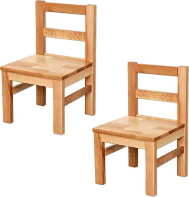 Two wooden children's chairs are shown against a white background.