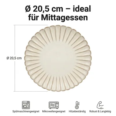 Produktbild von Porzellanteller cremeweiß 20,5 cm – Universeller Frühstücks- & Speiseteller, mit Randstruktur