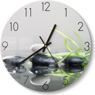 Produktbild von DEQORI Glasuhr Ø30 cm Zahlen 'Naturstein Arrangement' Wanduhr Glas Uhr Design leise