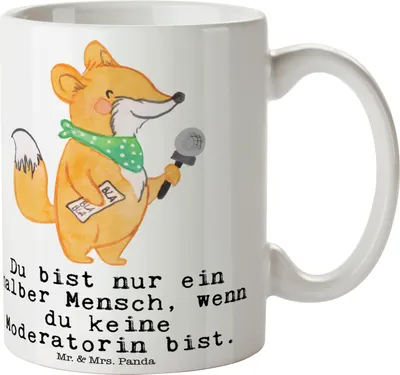 Produktbild von Mr. & Mrs. Panda Tasse Moderatorin Herz - Weiß - Geschenk, haferl, mit Spruch, kaffeebecher keramik, Keramikbecher, Teetasse