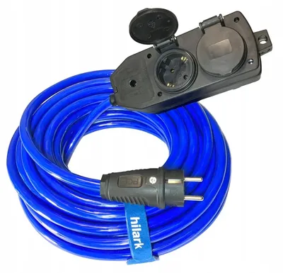Productafbeelding van Rubberen verlengkabel, blauw, type H07BQ-F, 3x2,5mm, verdeeldoos met SCHUKO-stekkers, zwart, 5 meter
