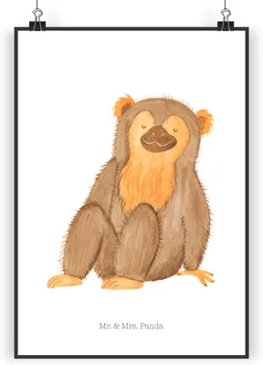 Produktbild von Mr. & Mrs. Panda Bild Affe DIN A3 - Weiß - Geschenk, Liebe, Motivation, wanddeko, Selbstliebe, Wandbild, Kunstdruck, poster, Affen, Respekt, drucke, Afrika