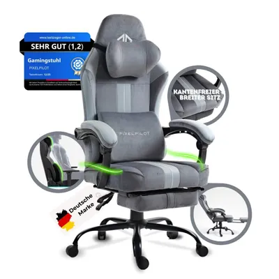 Produktbild von PixelPilot®Ergonomischer Gaming Stuhl [Atmungsaktiver Stoff] mit Fußstütze, Kopf- und Lendenwirbelstütze, PC Stuhl Bürostuhl [breite Sitzfläche]