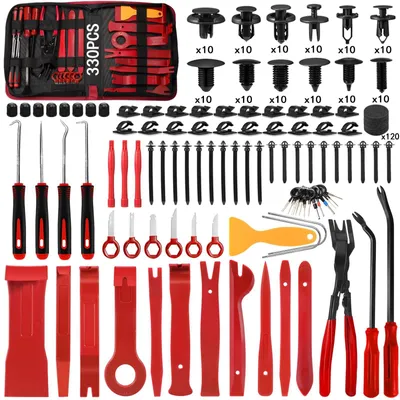 Immagine prodotto di Kit di strumenti per lo smontaggio di 330 pezzi, per interni auto - Colore: rosso