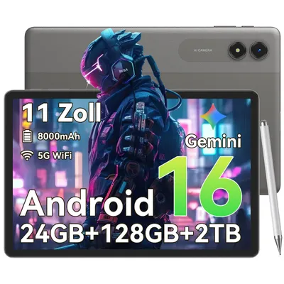 Image de VEKFULPC T50 11 pouces Tablet,Android 16 avec Gemini AI,24GB RAM + 128GB ROM + 2TB extension, écran HD 90Hz, batterie 8000mAh avec chargement inversé OTG